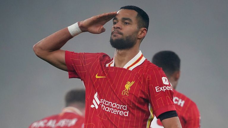 Cody Gakpo celebrates scoring Liverpool's equaliser against Leicester on Boxing Day