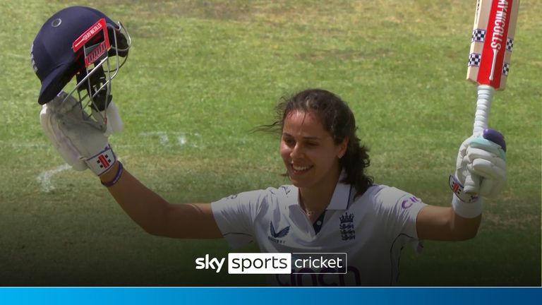 Watch the best shots from Maia Bouchier as she smashes a punishing 124-ball century on her Test debut.