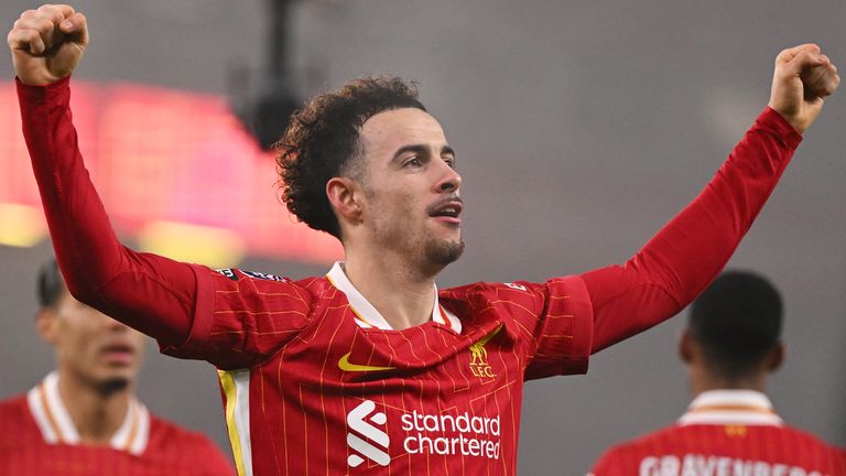 Curtis Jones celebrates after putting Liverpool 2-1 up against Leicester on Boxing Day