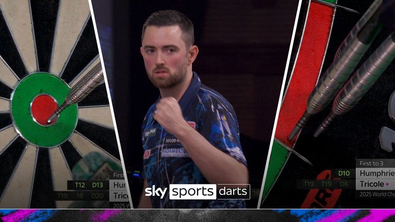 Watch all nine legs of Luke Humphries whitewash victory over his opponent Thibault Tricole in his opening match of the 2025 World Darts Championship to defend his title. 