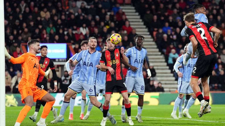 Dean Huijsen heads Bournemouth in front against Tottenham