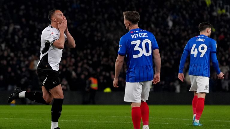 Kane Wilson celebrates after giving Derby the lead