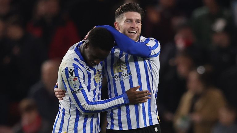 Josh WIndass celebrates after scoring Sheffield Wednesday's second goal against Middlesbrough