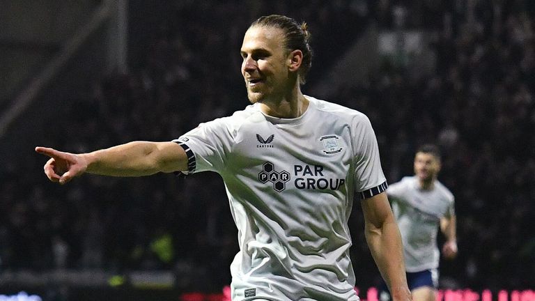 Brad Potts celebrates after scoring for Preston against Hull