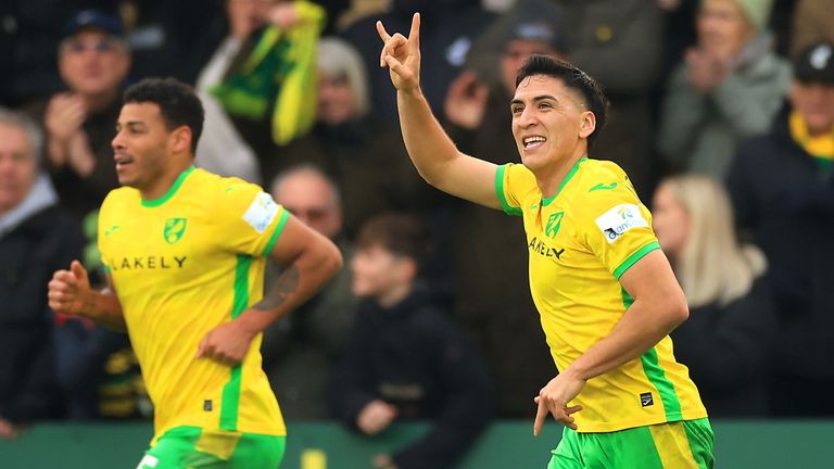 Marcelino Nunez celebrates after scoring a late equaliser for Norwich against QPR