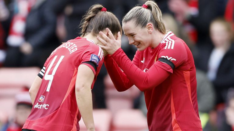 Elisabeth Terland (right) celebrates with team-mate Maya Le Tissier 