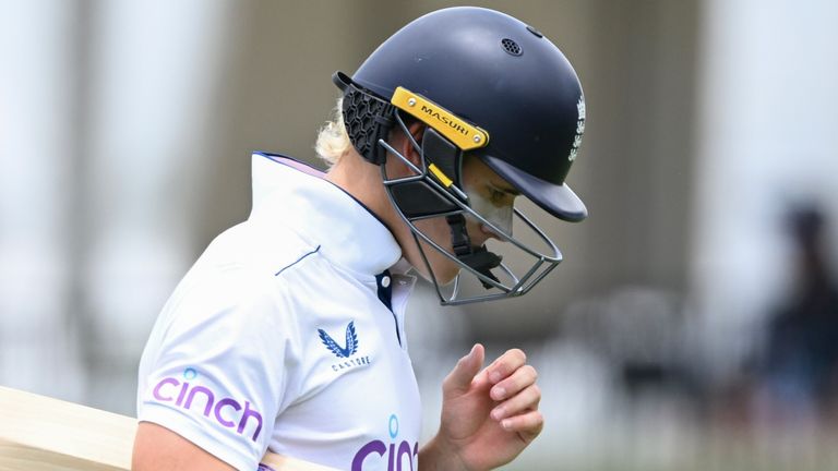 England's Jacob Bethell walks from the field after he was dismissed by Tim Southee