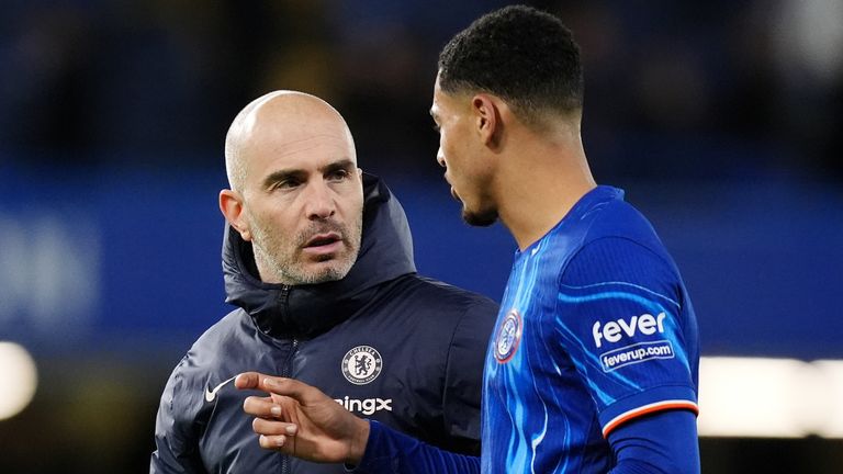 Chelsea manager Enzo Maresca (left) and Levi Colwill after the Premier League match at Stamford Bridge, London. Picture date: Sunday December 15, 2024.