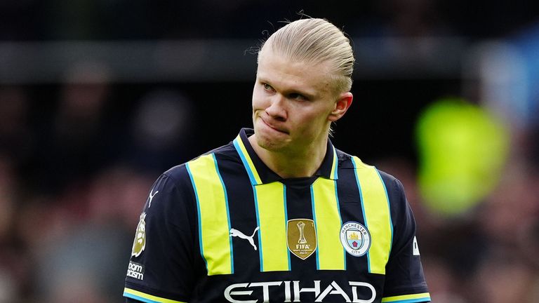 Manchester City's Erling Haaland looks dejected after the defeat to Aston Villa