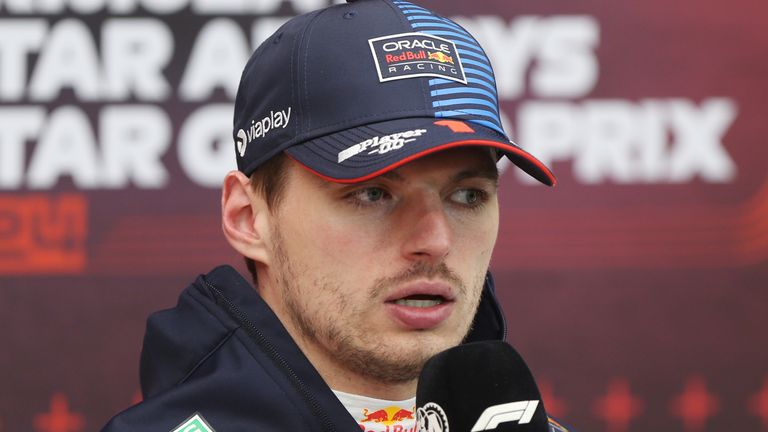 LOSAIL INTERNATIONAL CIRCUIT, QATAR - DECEMBER 01: Max Verstappen, Red Bull Racing, 1st position, in the the post race press conference during the Qatar GP at Losail International Circuit on Sunday December 01, 2024 in Losail, Qatar. (Photo by Dom Romney / LAT Images)