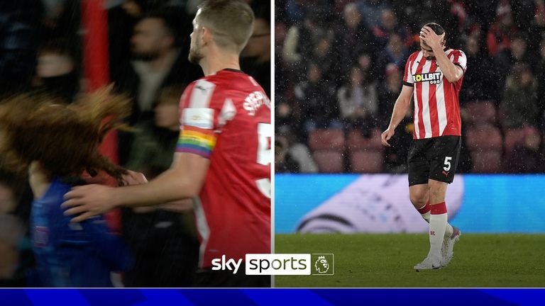 Southampton's Jack Stephens was given a red card for pulling Chelsea defender Marc Cucurella's hair in the first half of their Premier League clash.