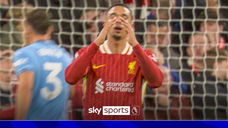 Liverpool v Man City: CLOSE! Trent Alexander-Arnold hits the post from outside the box