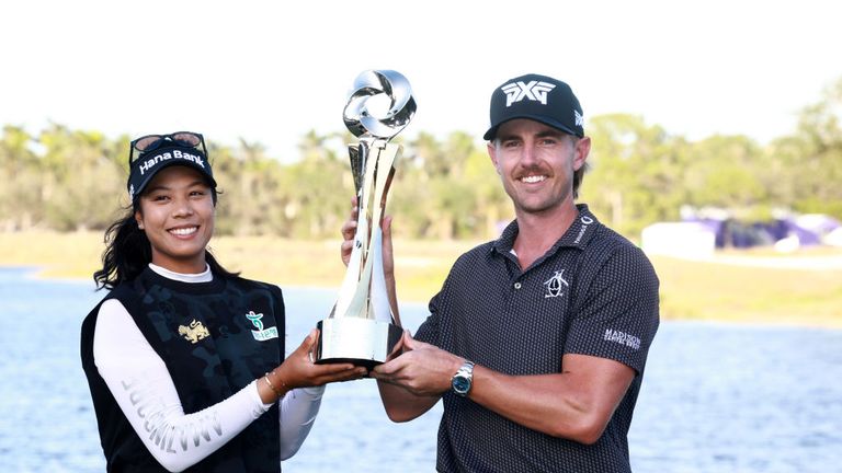 Jake Knapp and Patty Tavatanakit celebrate winnng the Grant Thornton Invitational