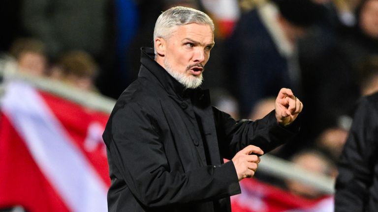 DUNDEE, SCOTLAND - DECEMBER 29: Dundee United Manager Jim Goodwin during a William Hill Premiership match between Dundee United and Aberdeen at The CalForth Construction Arena at Tannadice Park, on December 29, 2024, in Dundee, Scotland. (Photo by Paul Devlin / SNS Group)