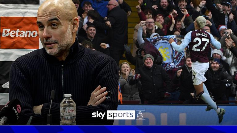 Morgan Rogers dari Aston Villa melakukan selebrasi usai mencetak gol kedua timnya pada pertandingan sepak bola Liga Premier Inggris antara Aston Villa dan Manchester City, di Villa Park di Birmingham, Inggris, Sabtu, 21 Desember 2024. 