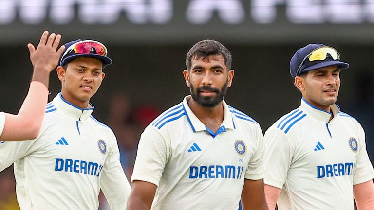 India's Jasprit Bumrah (centre) took his 12th five-wicket haul in Tests against Australia on the second day of the third Test