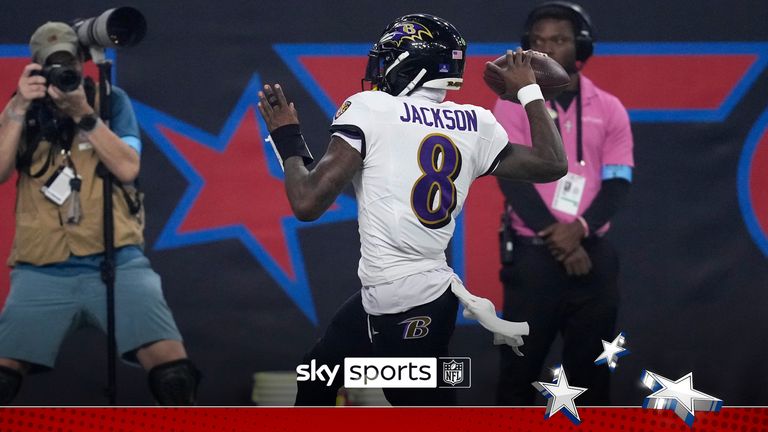 Baltimore Ravens quarterback Lamar Jackson (8) celebrates after a 48-yard touchdown run during the second half of an NFL football game against the Houston Texans, Wednesday, Dec. 25, 2024, in Houston. 