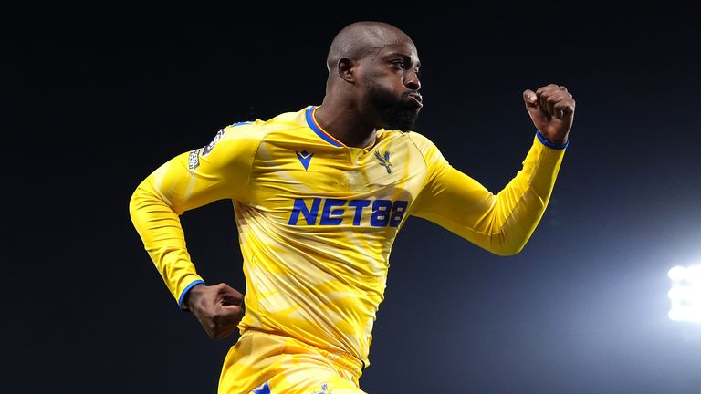 Crystal Palace's Jean-Philippe Mateta celebrates scoring the opener