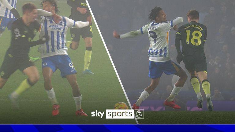 Brighton's Joao Pedro was cleared of a red card by VAR and no further action was taken against the Brazilian after appearing to swing an elbow towards Brentford's Yehor Yarmolyuk .