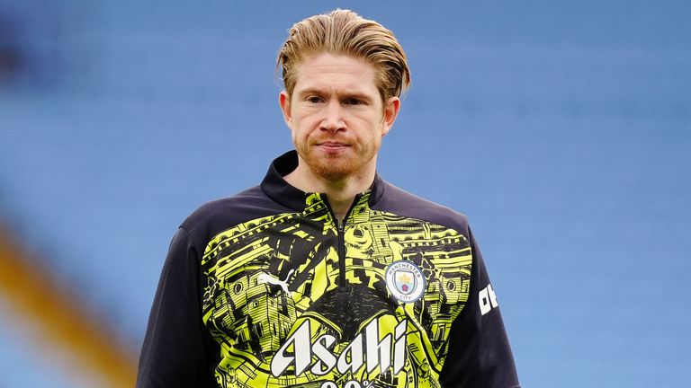 Manchester City's Kevin De Bruyne on the pitch after being an unused substitute in the 2-1 defeat to Aston Villa