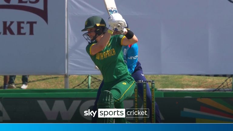 Watch Laura Wolvaardt claim a 50 for South Africa in their third ODI against England.