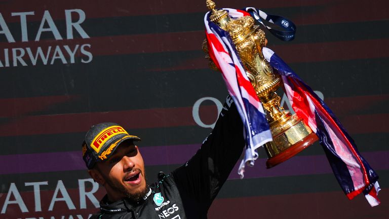 Lewis Hamilton celebrates British GP win