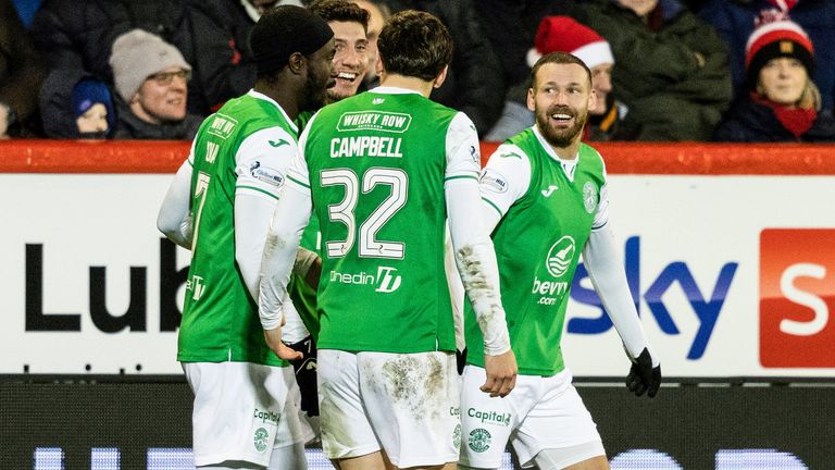 Hibernian's Martin Boyle (right) celebrates his goal