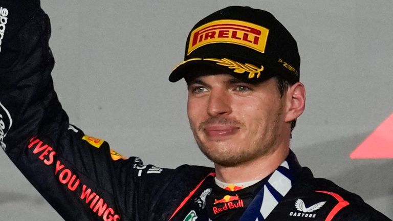 Red Bull driver Max Verstappen of the Netherlands celebrates after winning the Qatar Formula One Grand Prix at the Lusail International Circuit in Lusail, Qatar, Sunday, Dec. 1, 2024. (AP Photo/Altaf Qadri)