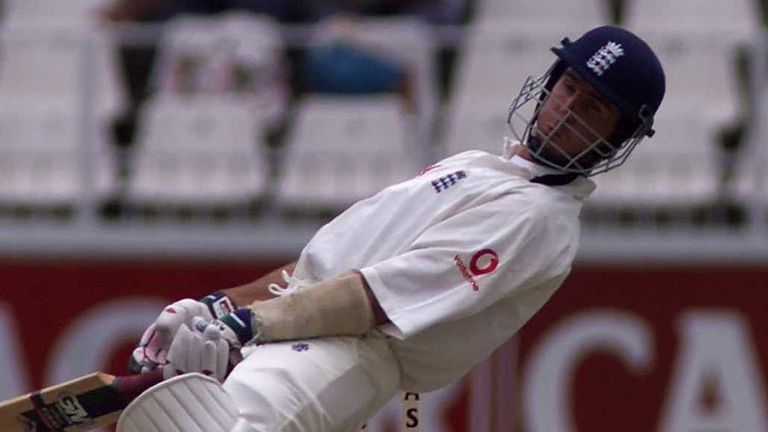 Michael Vaughan avoids a bouncer during his Test debut against South Africa in Johannesburg in 1999