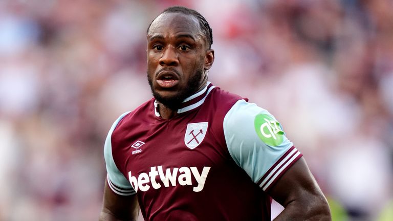 Michail Antonio at the Premier League Action Vs Aston Villa at London Stadium