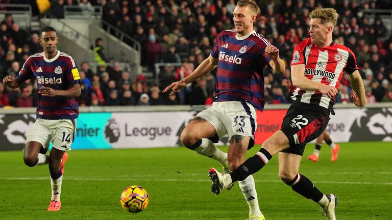 Brentford's Nathan Collins scores their side's third goal of the game