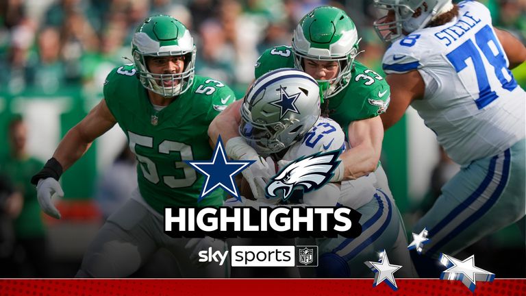 Dallas Cowboys running back Rico Dowdle (23) is tackled by Philadelphia Eagles cornerback Cooper DeJean (33) during the first half of an NFL football game, Sunday, Dec. 29, 2024, in Philadelphia. Eagles' Zack Baun (53) helps defend.