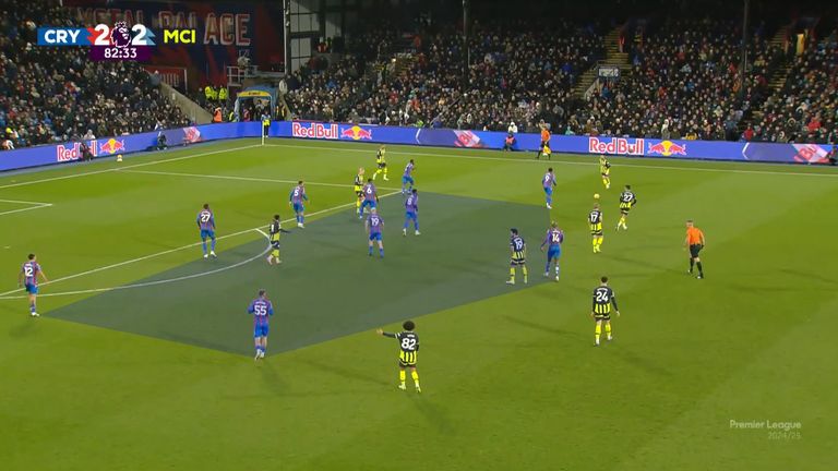 An example of Crystal Palace in a compact defensive shape against Man City