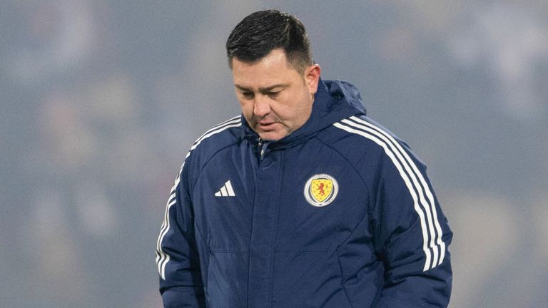 Scotland head coach Pedro Martinez Losa looks dejected at full time during a UEFA Women's Euro 2025 Playoff second leg match between Finland and Scotland at the Bolt Arena, on December 03, 2024, in Helsinki, Finland. (Photo by Jussi Eskola / SNS Group)