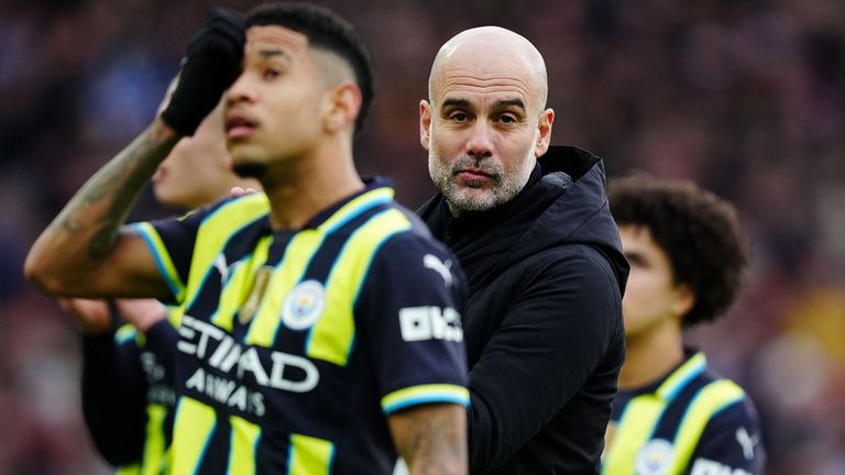 Manchester City manager Pep Guardiola after full time at Villa Park