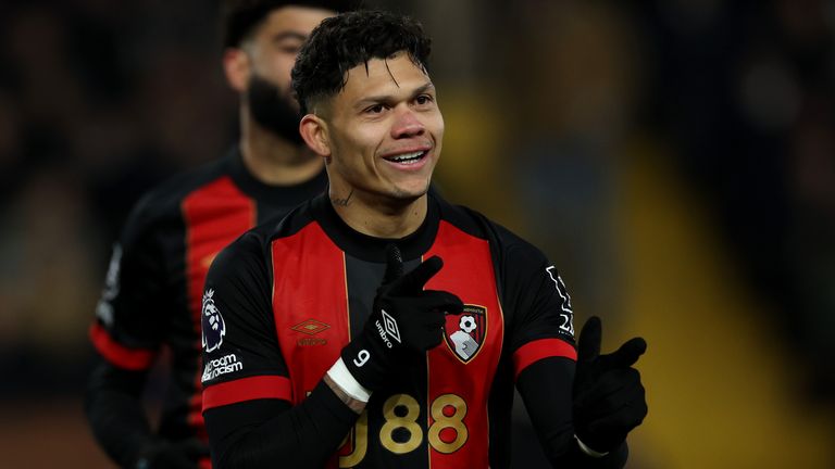 Evanilson celebrates after equalising for Bournemouth at Fulham