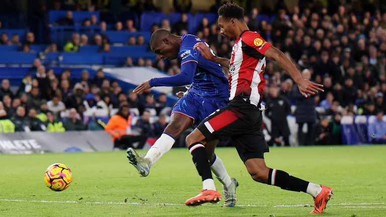 Nicolas Jackson fires Chelsea into a two-goal lead against Brentford