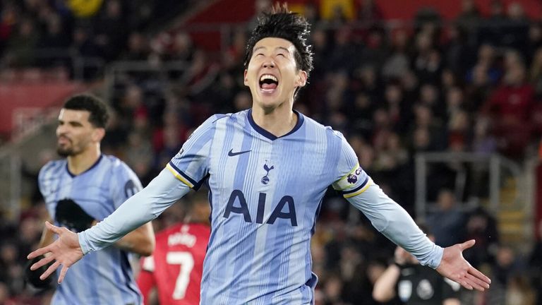 Heung-Min Son celebrates after doubling Spurs' lead at Southampton