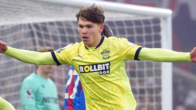 Tyler Dibling celebrates after giving Southampton the lead at Selhurst Park