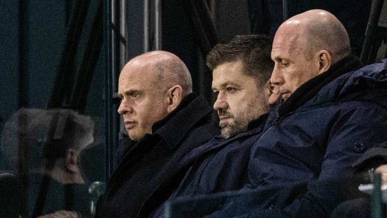 Rangers CEO Patrick Stewart (left), technical director Nils Koppen (centre) and manager Philipp Clement (right) could face a busy January.