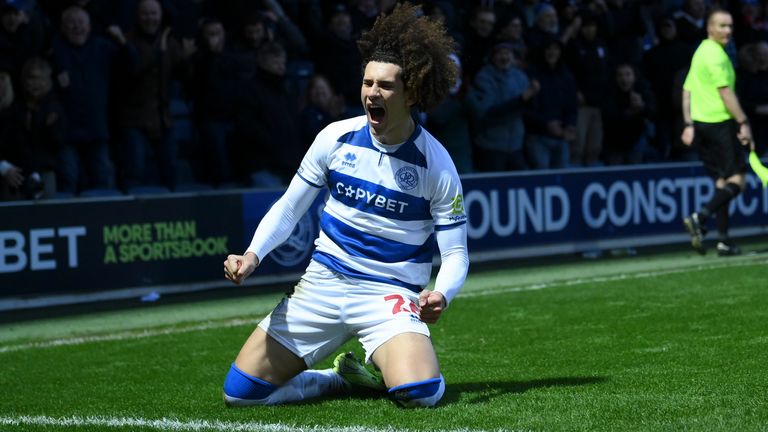 Rayan Kolli of Queens Park Rangers celebrates after scoring