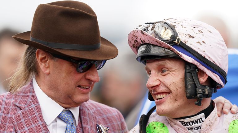 Rich Ricci with winning jockey Paul Townend after Lossiemouth won the Close Brothers Mares' Hurdle on day one of the 2024 Cheltenham Festival at Cheltenham