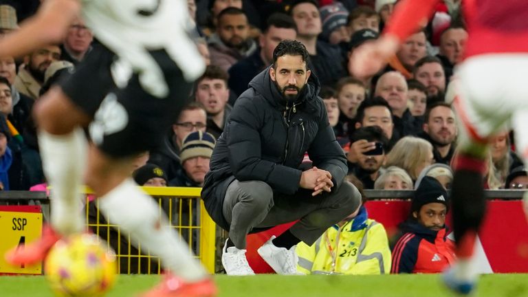 Manchester United head coach Ruben Amorim looks on from his technical area (AP Photo/Dave Thompson)