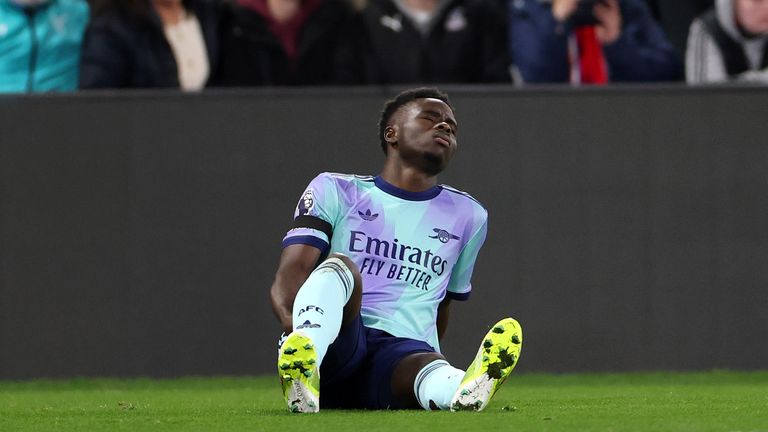 Bukayo Saka came off against Crystal Palace with a hamstring injury