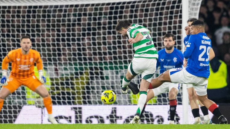 Greg Taylor equalises for Celtic in the Scottish League Cup final