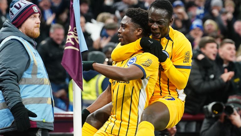 Brighton's Tariq Lamptey celebrates scoring their side's second goal of the game