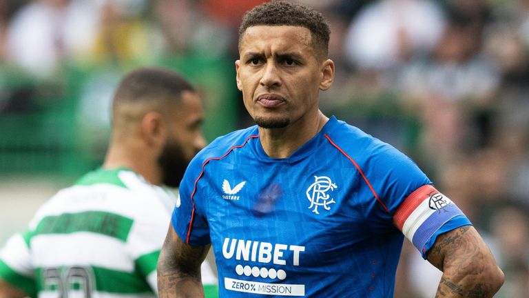 GLASGOW, SCOTLAND - SEPTEMBER 01: Rangers' James Tavernier looks dejected during a William Hill Premiership match between Celtic and Rangers at Celtic Park, on September 01, 2024, in Glasgow, Scotland. (Photo by Alan Harvey / SNS Group)