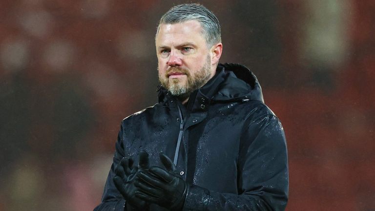 ABERDEEN, SCOTLAND - DECEMBER 04: Aberdeen Manager Jimmy Thelin applauds fans at full time during a William Hill Premiership match between Aberdeen and Celtic at Pittodrie Stadium, on December 04, 2024, in Aberdeen, Scotland. (Photo by Ross MacDonald / SNS Group)