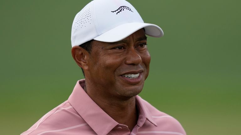 Tiger Woods waits to play on the second hole during the first round at the Masters golf tournament at Augusta National Golf Club Thursday, April 11, 2024, in Augusta, Ga. (AP Photo/David J. Phillip) 