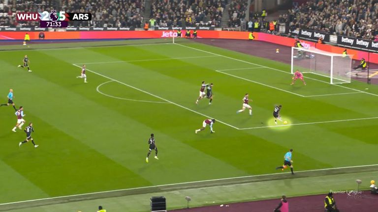 Another example of Timber attacking West Ham's box from the right